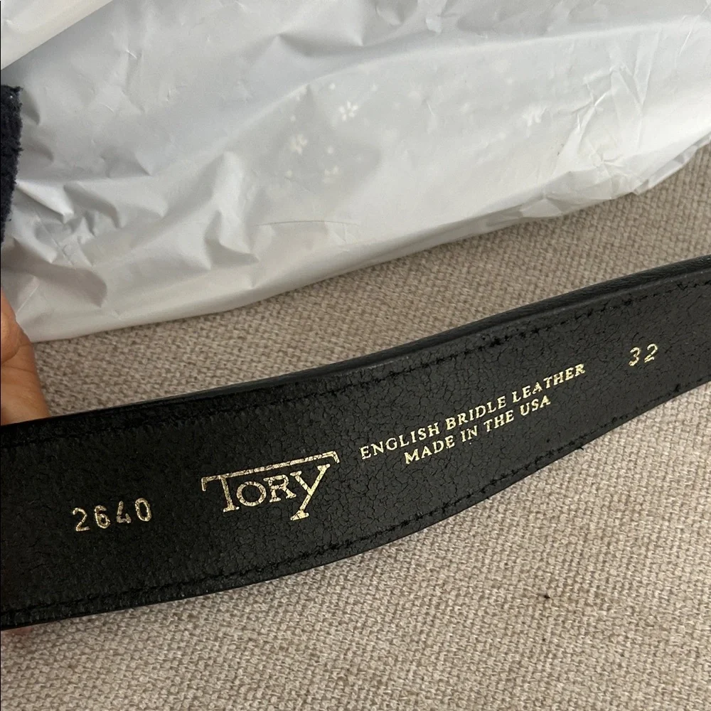 Tory Black Leather Belt with Gold Buckle
